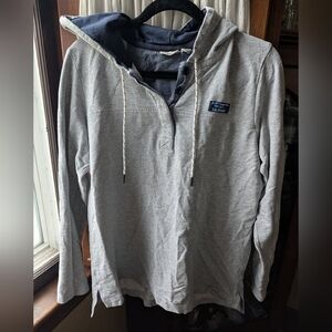 L.L. Bean Light Gray Hooded Pullover with Navy Lining